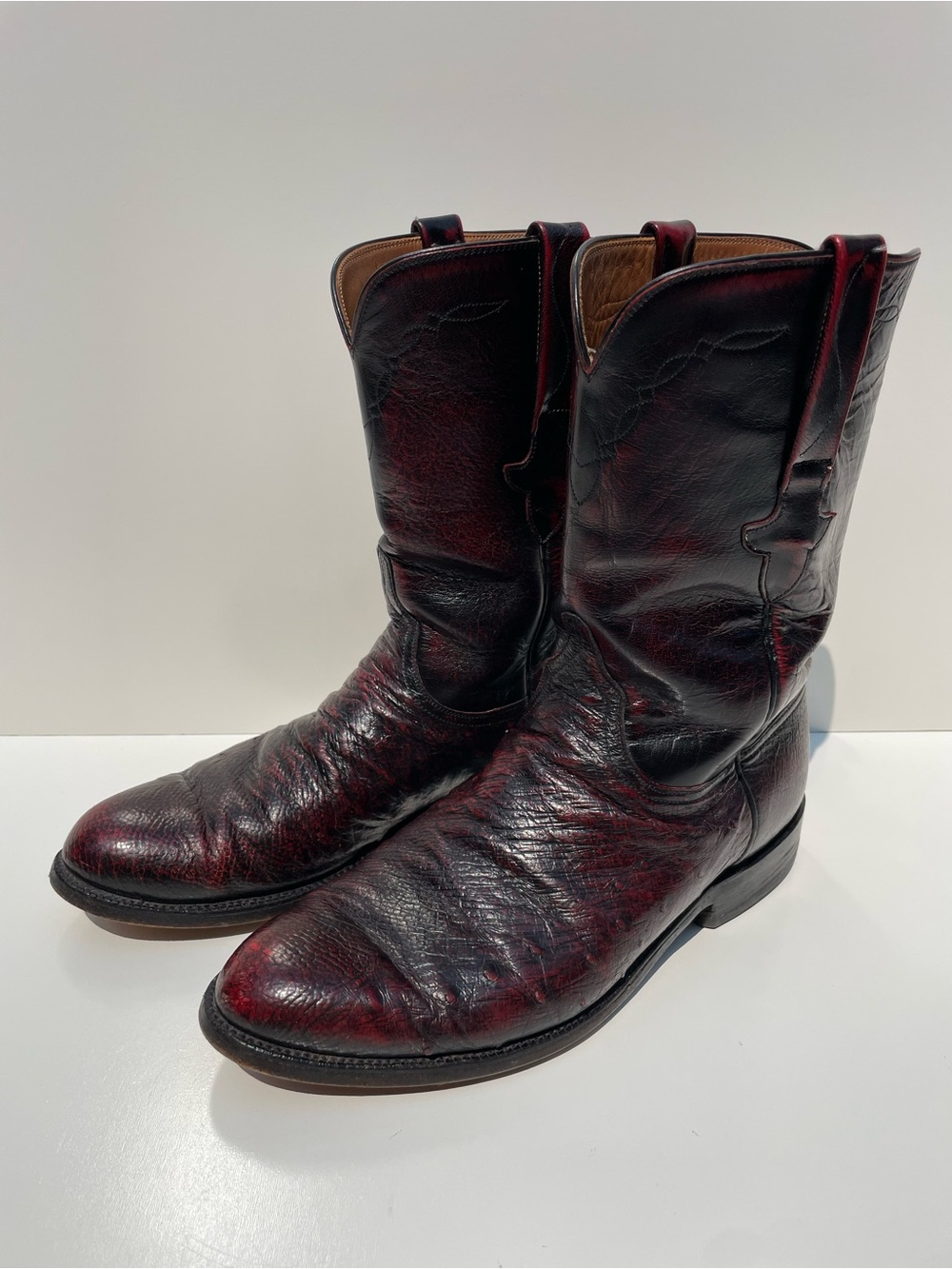 Lucchese VTG Classics Black Cherry Ostrich Leather Boot size 10D Handmade L8284